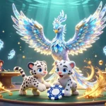 Experience the thrill of ee88 with a dynamic 3D casino scene featuring poker elements and enchanting characters.