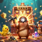 Experience the thrill of 88AA with a treasure hunter mole at a vibrant casino scene full of excitement and rewards.