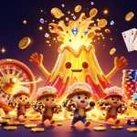 Experience the thrill of open88 com with a vibrant, treasure-rich casino eruption illustration.