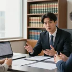Criminal lawyer explaining his explanation to a client during a consultation, showcasing trust and professionalism.