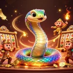 Engage with open88's vibrant casino scene featuring a rainbow serpent and playful monkey king.